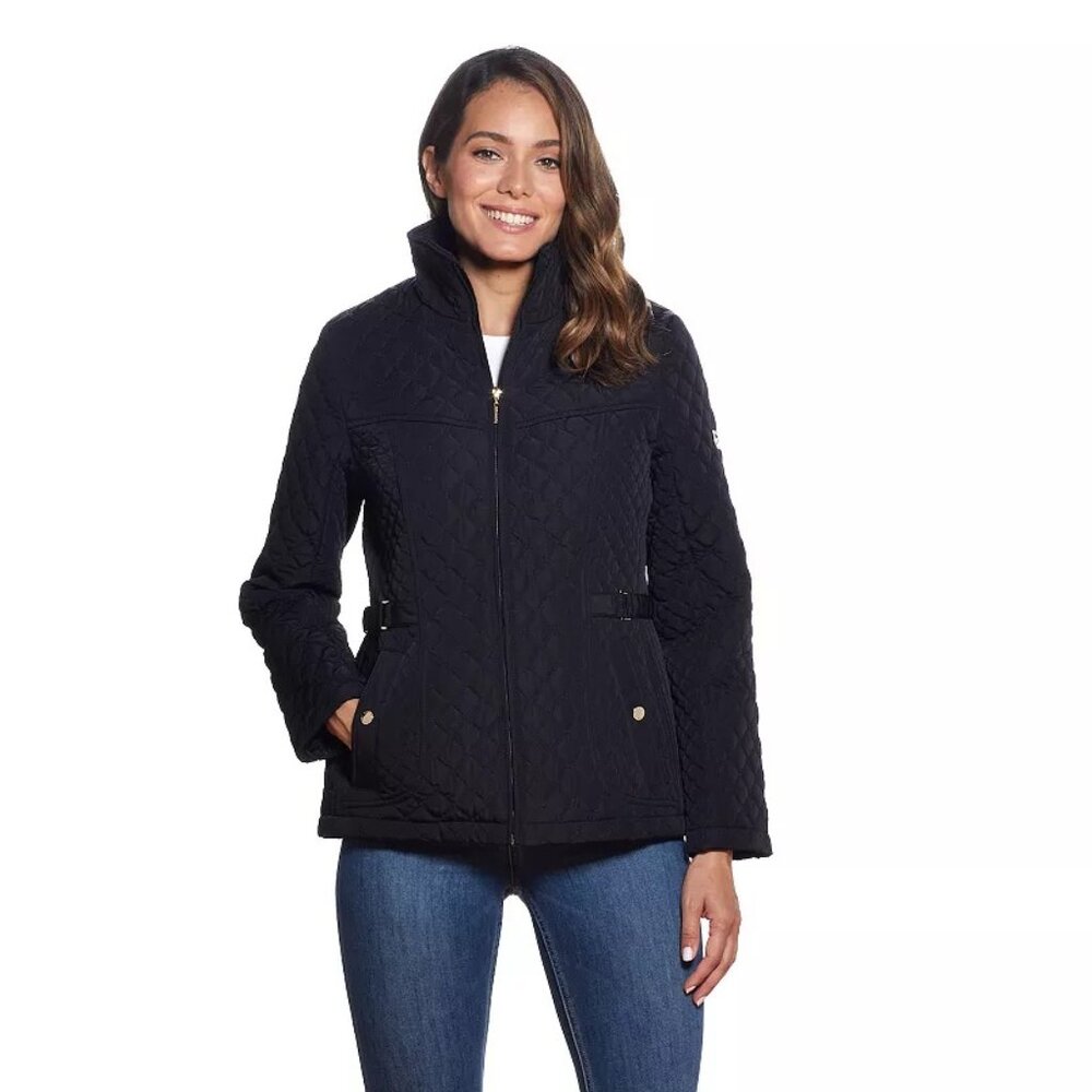 St. John's Bay Black and Gray Quilted Jacket Petite M
